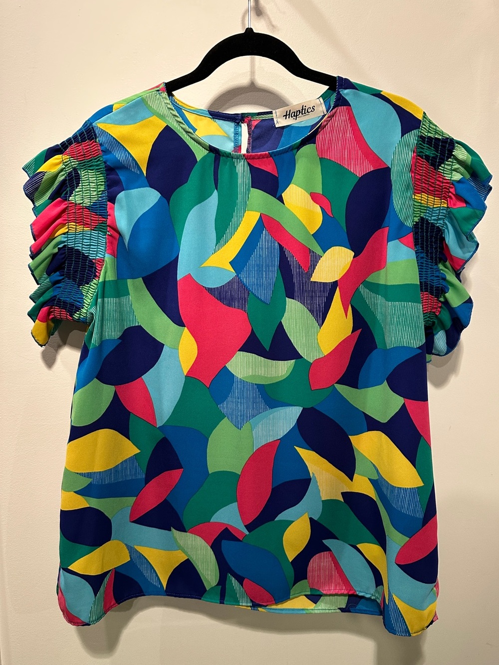 Haptics Multicolor Print Short Sleeve Blouse - 2X